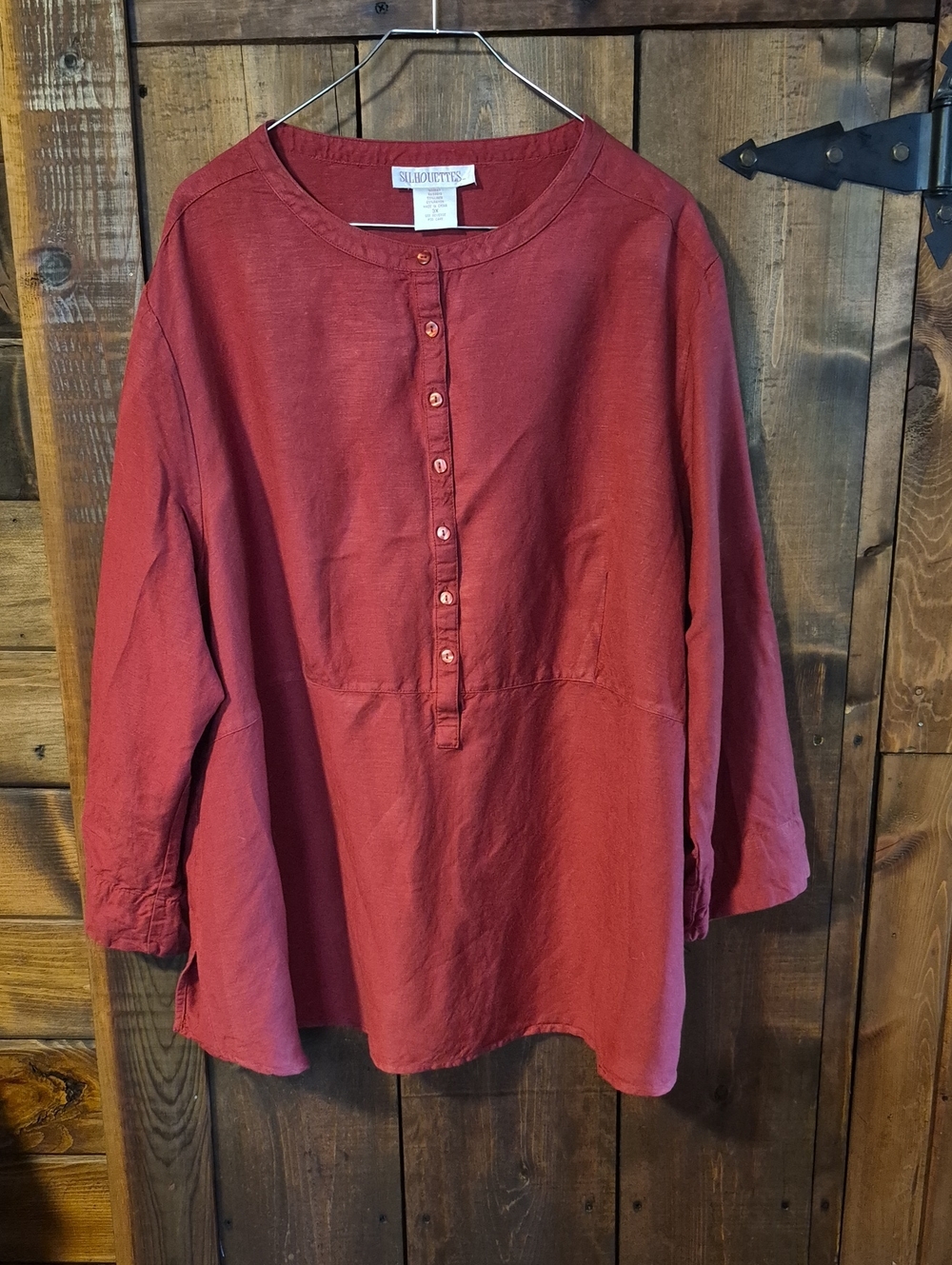 Silhouette Rust Red Button-Front Long Sleeve Tunic